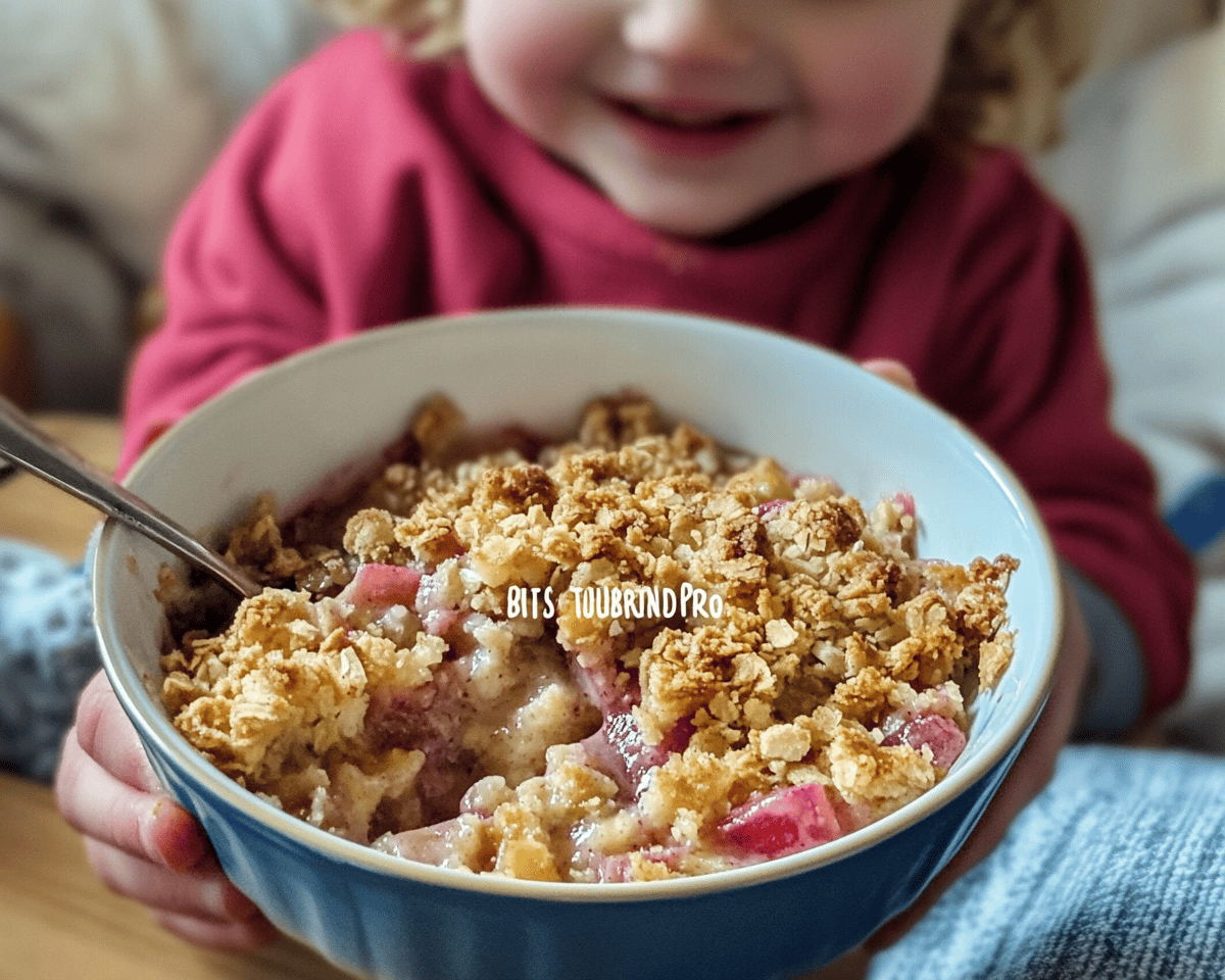 Delicious homemade rhubarb crisp with oatmeal topping