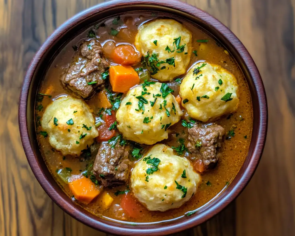 Cozy Beef Stew Recipe with Cheddar Herb Dumplings
