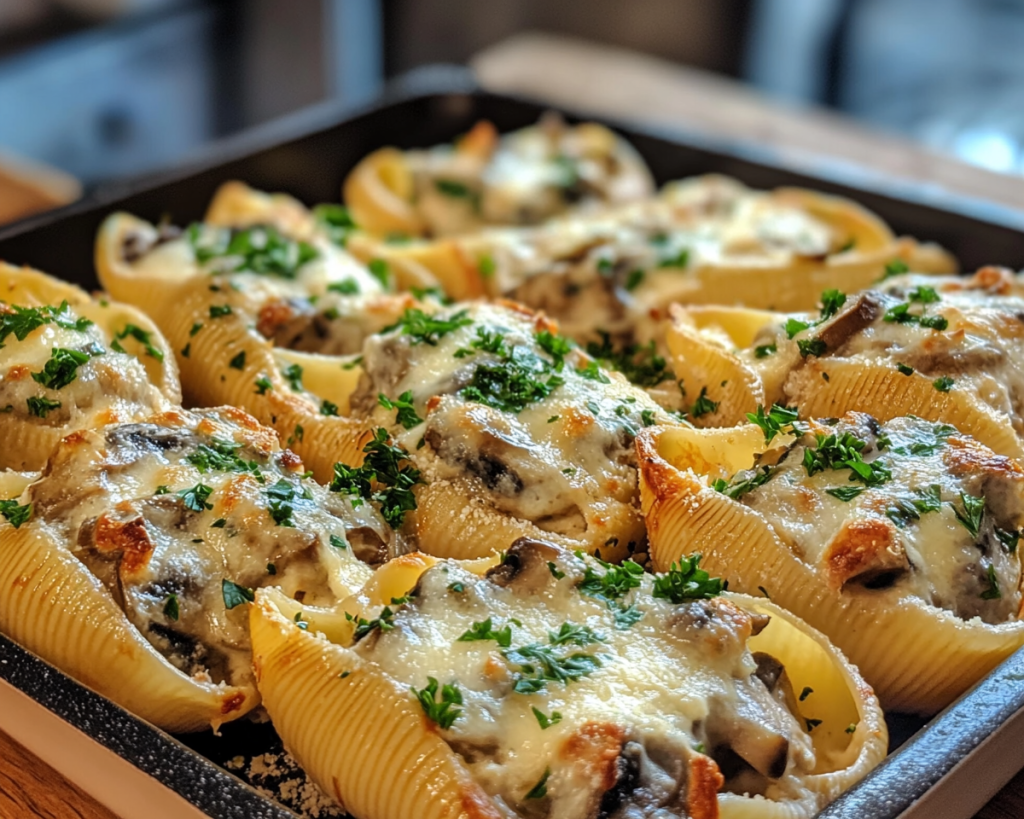 Creamy Garlic Mushroom Stuffed Shells Recipe – Easy Party Pasta Dinner
