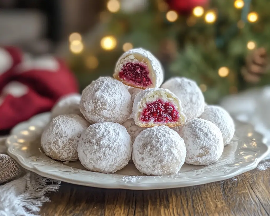 Raspberry Filled Almond Snowball Cookies – Easy Christmas Recipe