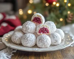 Raspberry Filled Almond Snowball Cookies – Easy Christmas Recipe