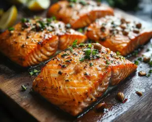 Roasted salmon or seasonal fish dishes