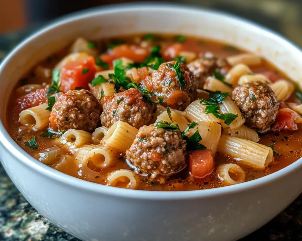 Easy Crock Pot Italian Meatball Soup with Pasta