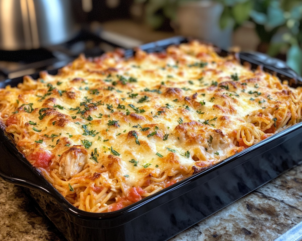 Cheesy Chicken Spaghetti Bake Recipe – Easy Family Dinner