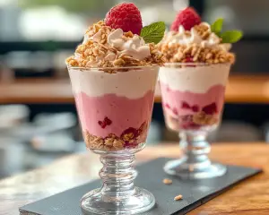 Raspberry Yogurt Parfaits in Cute Glasses
