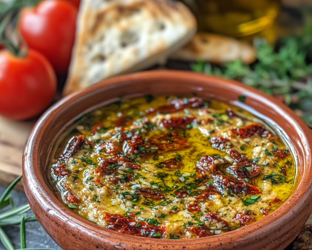 Sun Dried Tomato Garlic Olive Oil Dip Recipe – Easy Mediterranean Appetizer