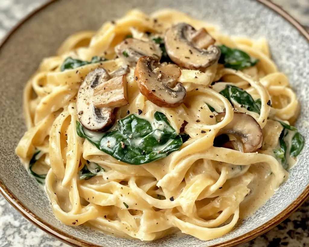 Easy Creamy Pasta with Spinach and Mushrooms