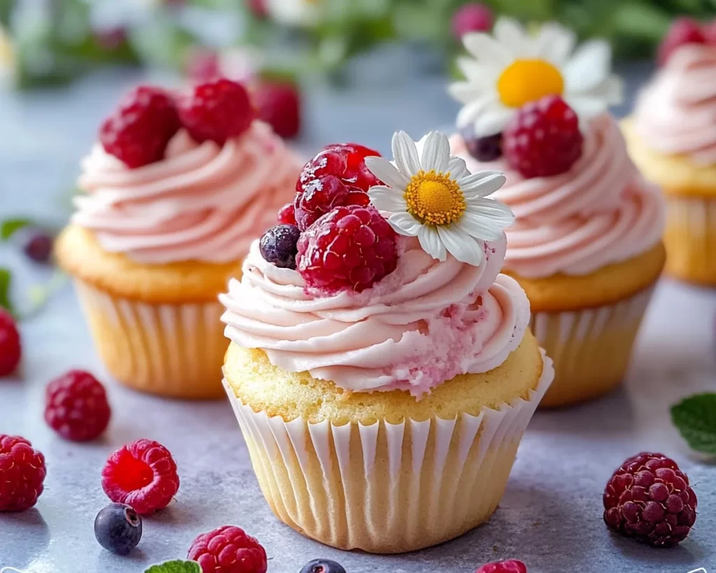 Spring Cupcakes: Vanilla Cupcakes with Berry Frosting
