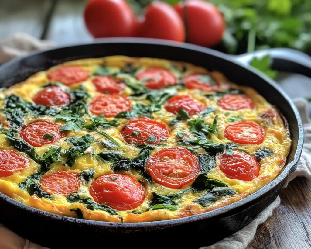 Frittata Recipe with Spinach + Tomatoes (Healthy Easy)