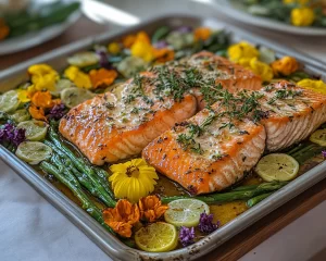 Spring Dinner Party Roasted Salmon Tray Bake
