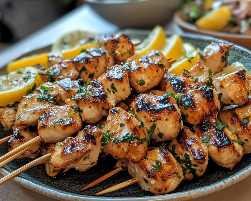 Spring Dinner Party Lemon Garlic Chicken Skewers