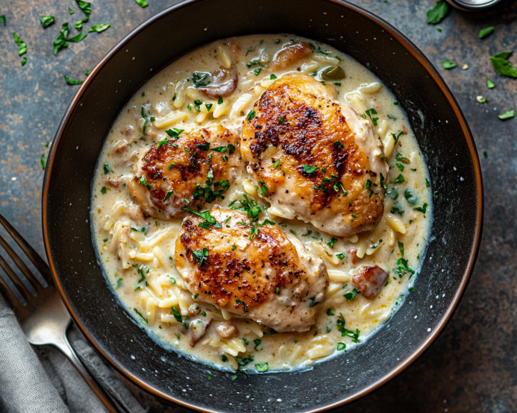 Creamy Chicken Orzo with Herbs