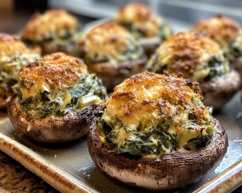 St Patrick’s Day Spinach and Artichoke Stuffed Mushrooms