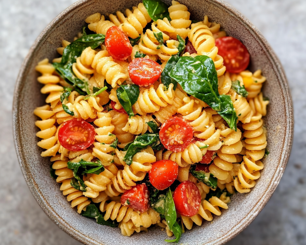 Pasta Salad with Spinach and Tomatoes