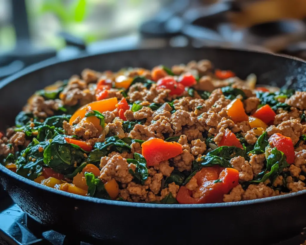 Healthy Ground Turkey Skillet with Spinach