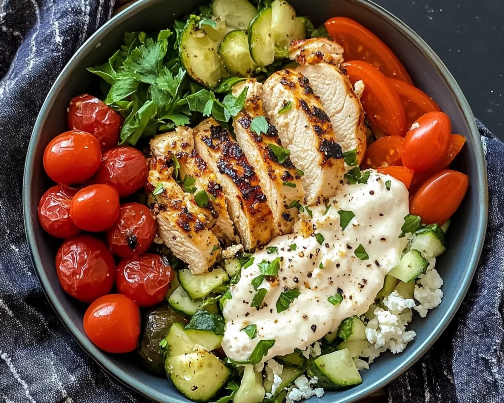 Delicious Greek Chicken Bowls with Tahini Feta Sauce