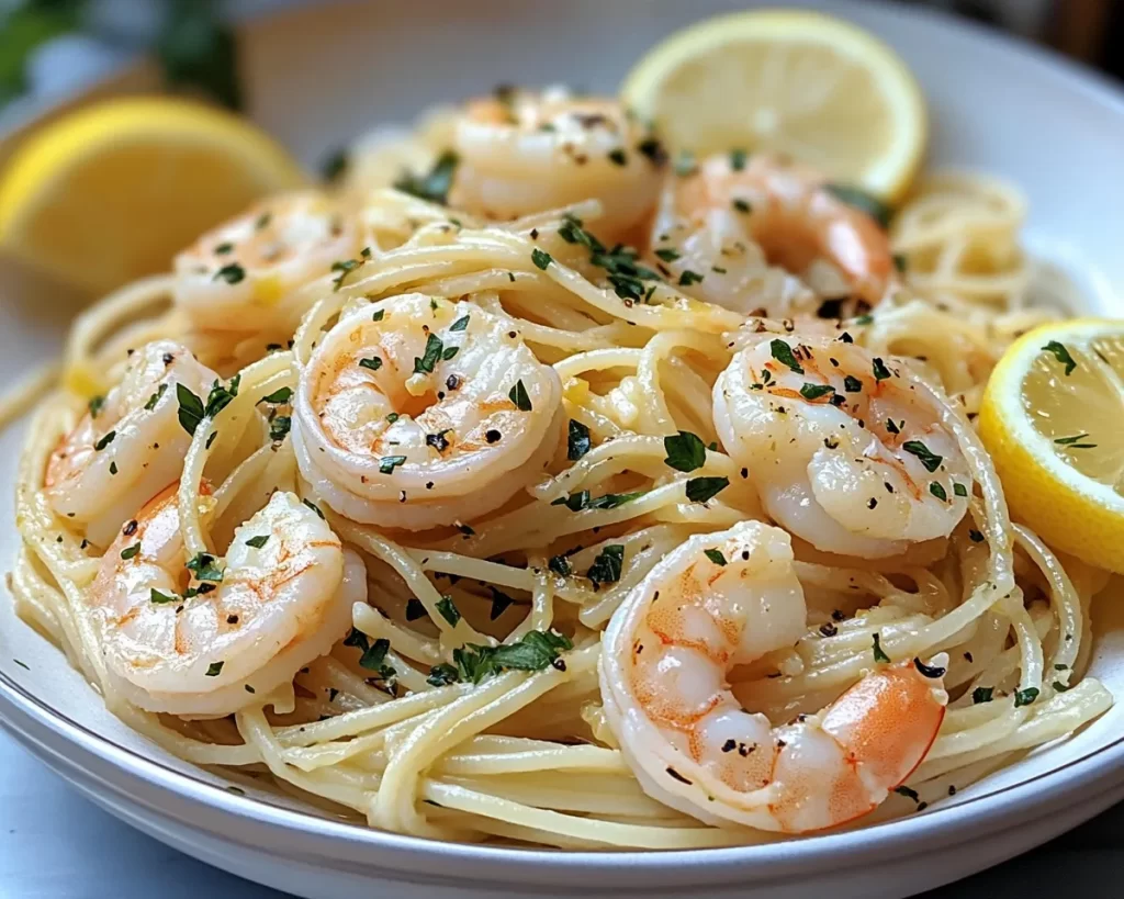 Spring Dinner Party Lemon Garlic Shrimp Pasta