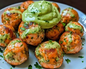Healthy Salmon Balls with Avocado Sauce