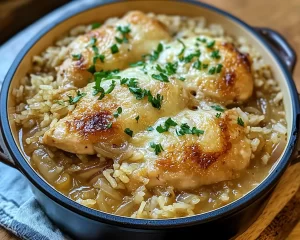 Comforting One-Pot French Onion Chicken Rice