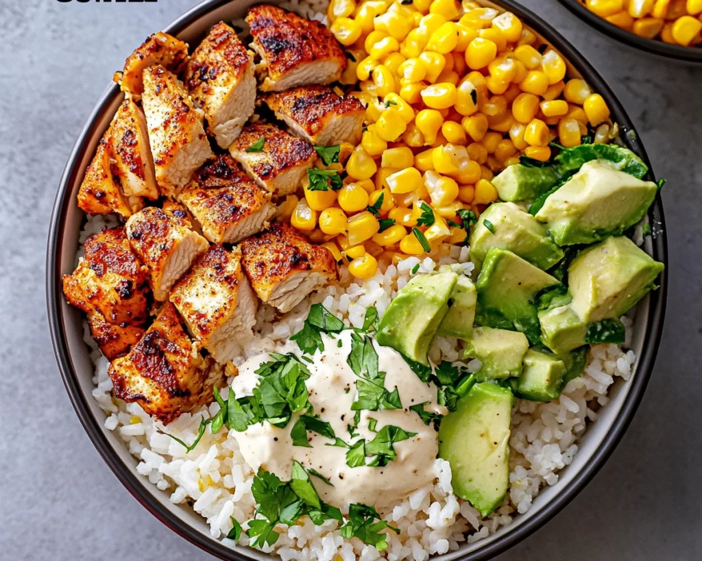 High Protein Street Corn Chicken Rice Bowls