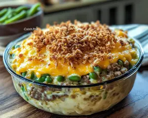 Cheesy Hamburger Green Bean Casserole Delight