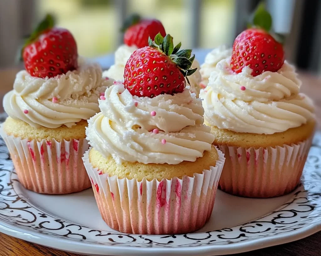 Spring Cupcakes: Strawberry Cupcakes with Vanilla Frosting