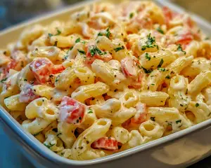 Cold Pasta Salad with Yogurt Garlic Sauce