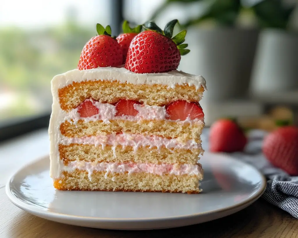 🍓 Strawberry Vanilla Cake (Soft, Moist & Elegant!)