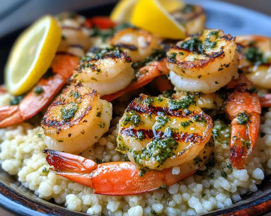 🍤 Grilled Lemon Shrimp with Pesto Couscous (Fresh Summer Meal)