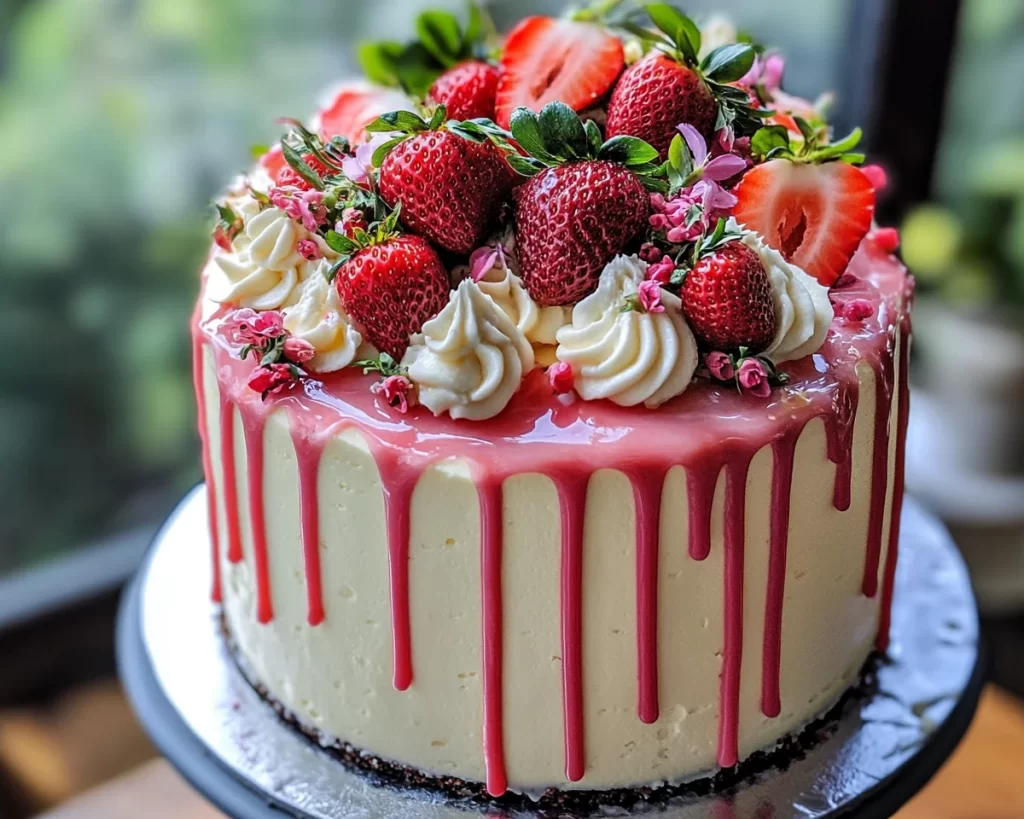 Spring Birthday Cake: Strawberry Lemon Drip Cake