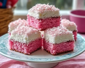 Vibrant Pink Coconut Snowball Cake Bars