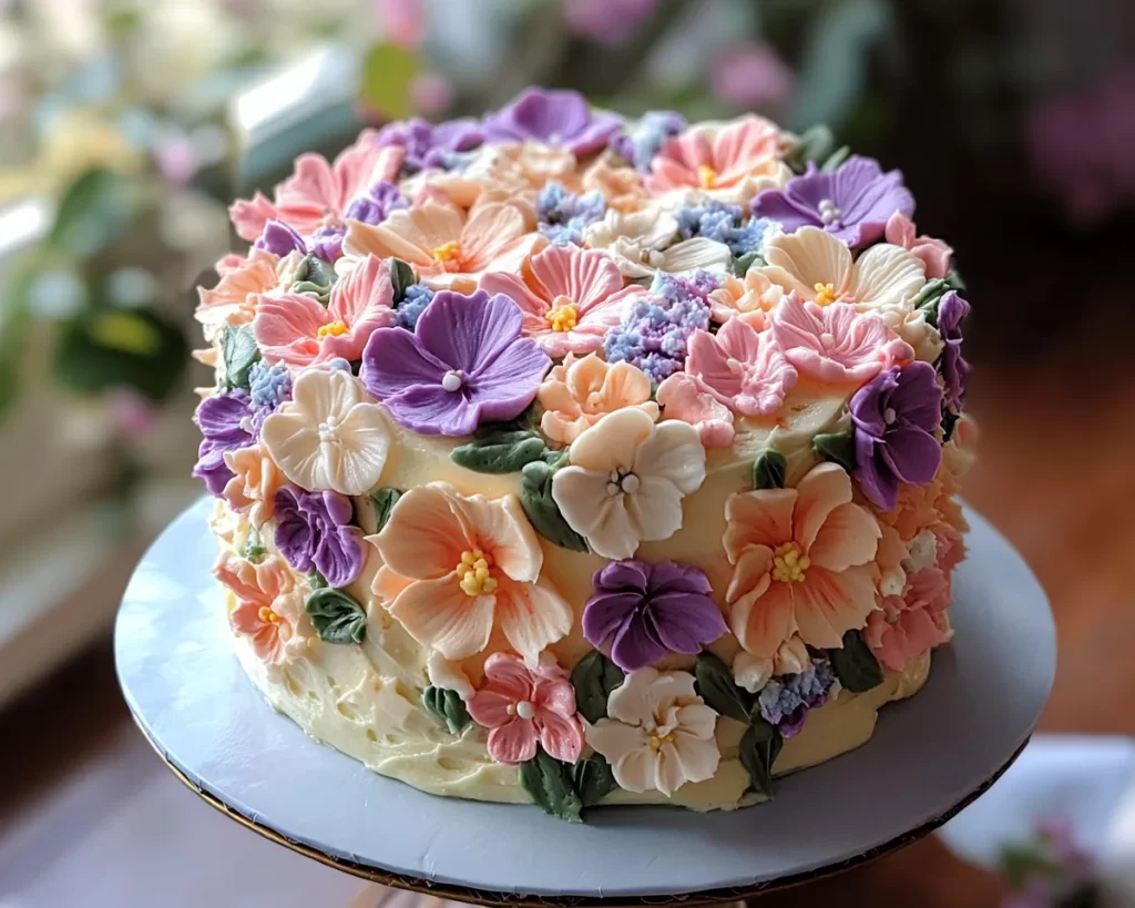 Spring Cake Designs: Simple Buttercream Flowers Cake