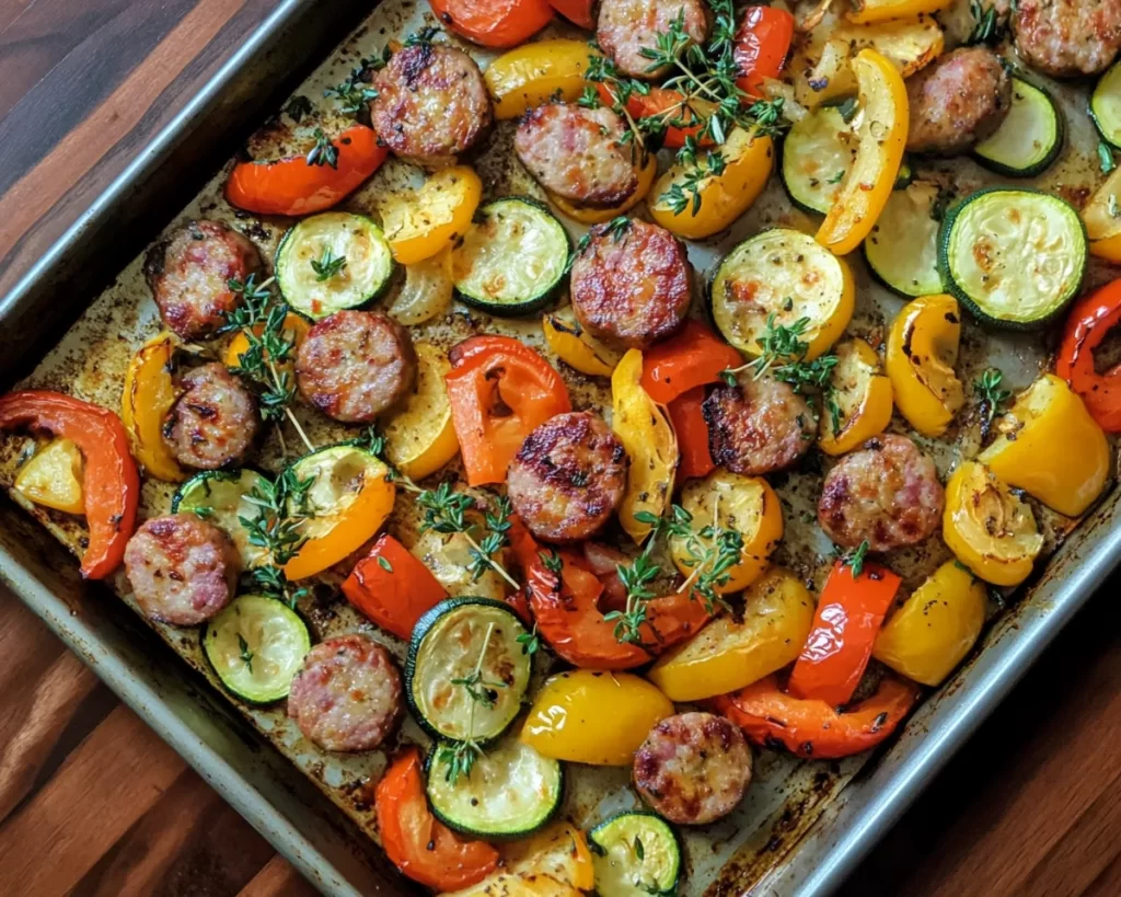 Spring Dinners: Sheet Pan Sausage + Peppers + Zucchini