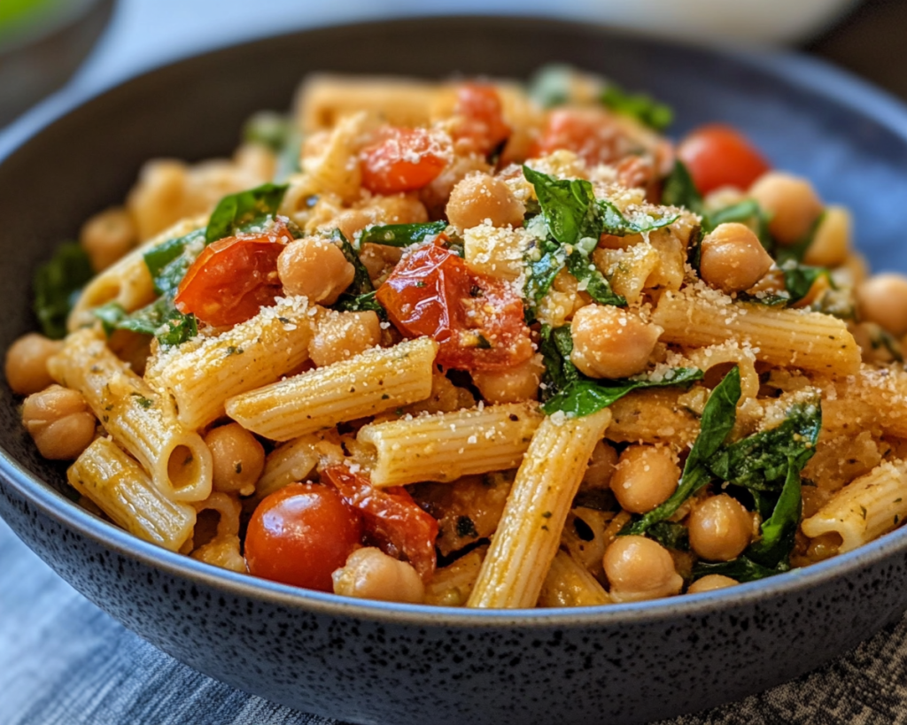 Mediterranean Chickpea Pasta with Tomatoes
