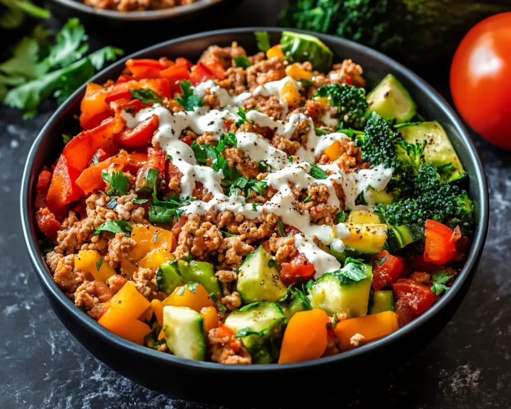 High Protein Ground Turkey Veggie Bowl