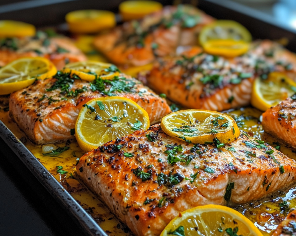 Garlic Lemon Salmon Tray Bake