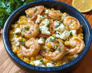 Creamy Shrimp with Corn & Feta : Quick Dinner Idea