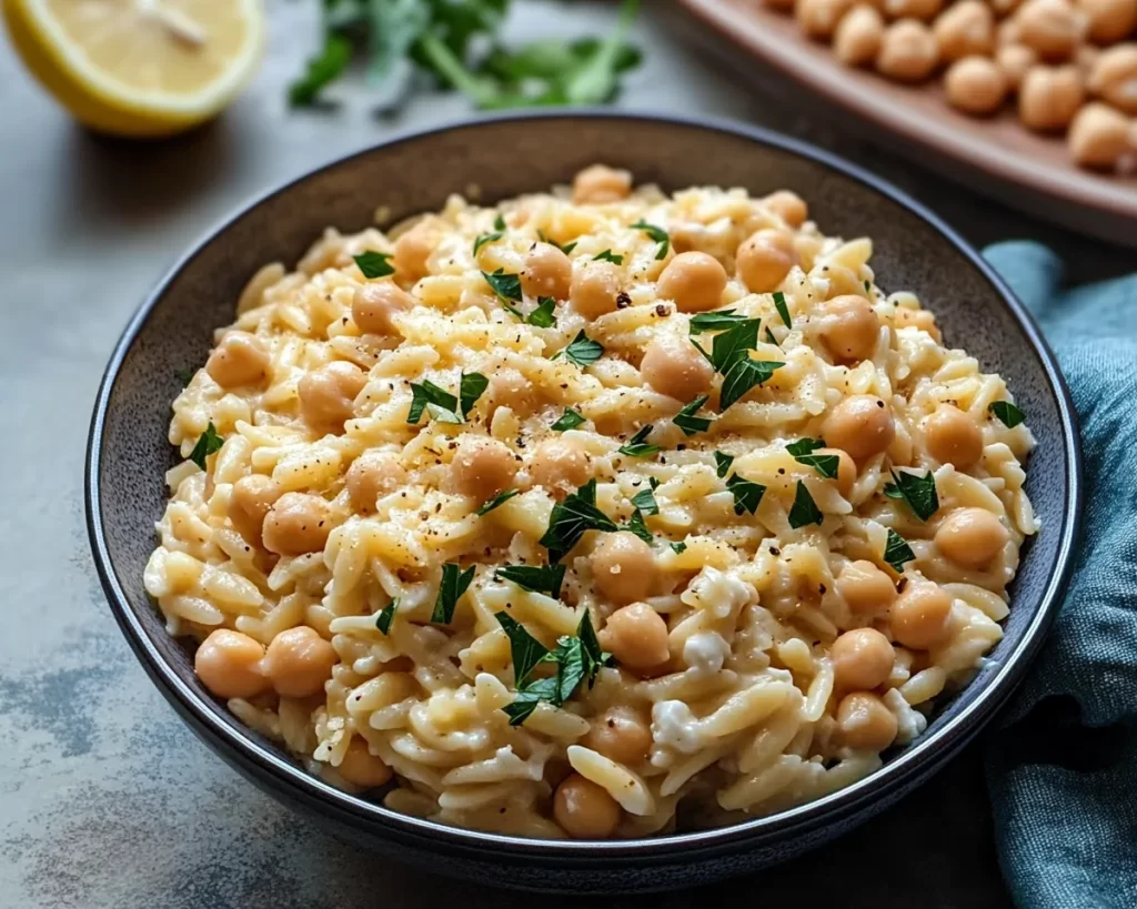 Creamy Lemon Ricotta Orzo with Chickpeas Recipe