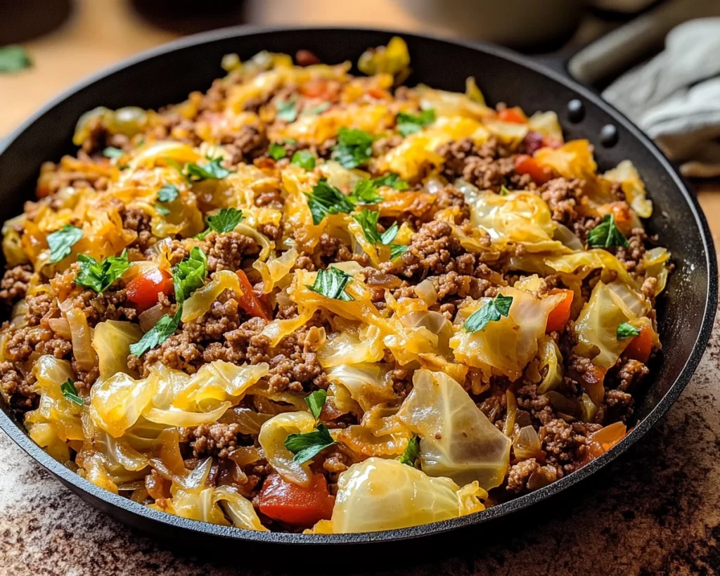 Simple Ground Beef And Cabbage Skillet