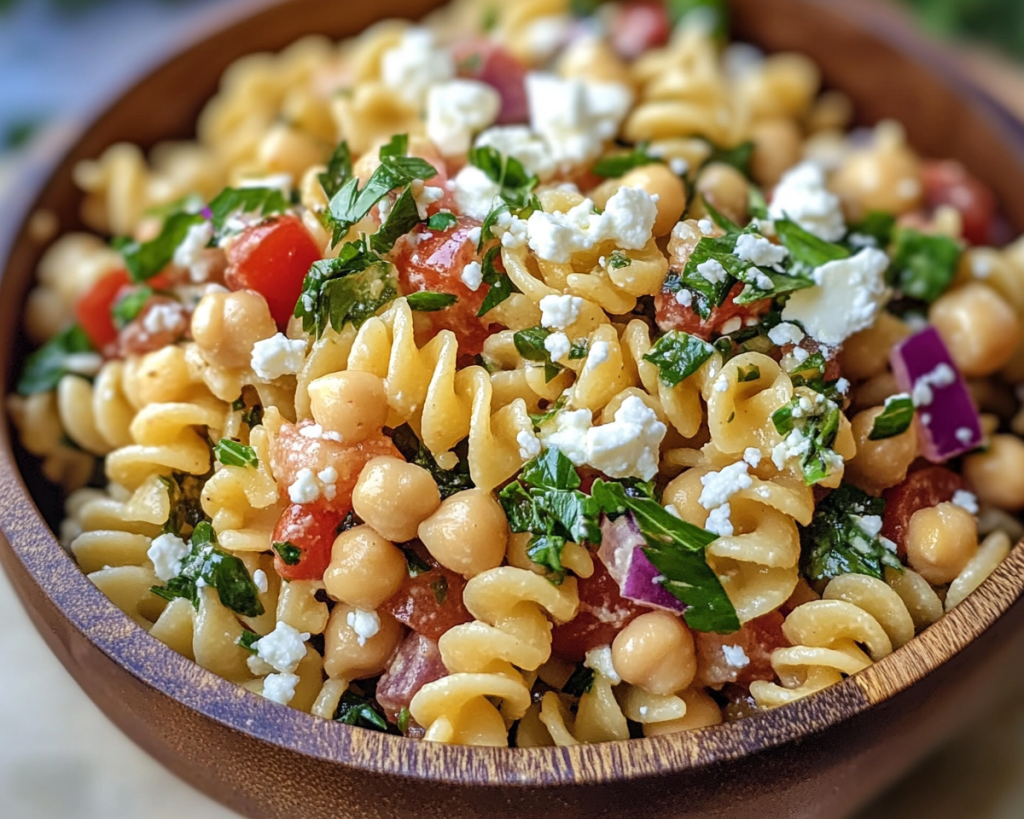 Cold Pasta Salad with Chickpeas and Feta