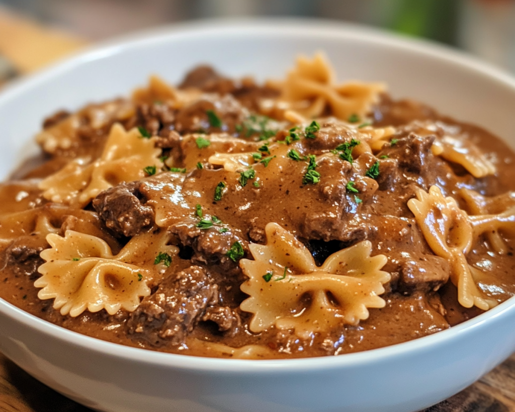 Creamy Beef and Bowtie Pasta