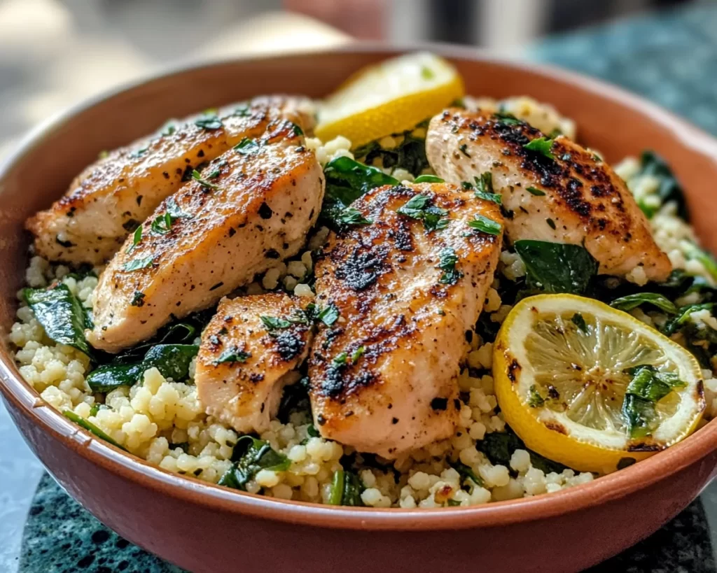 Spring Dinner Ideas: Lemon Spinach Couscous with Chicken in 20 Minutes