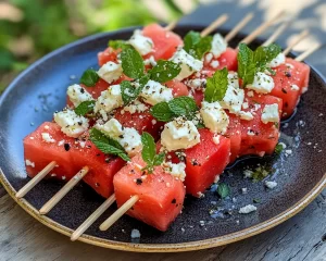 Picnic Food Ideas: Watermelon Feta Mint Skewers in 10 Minutes