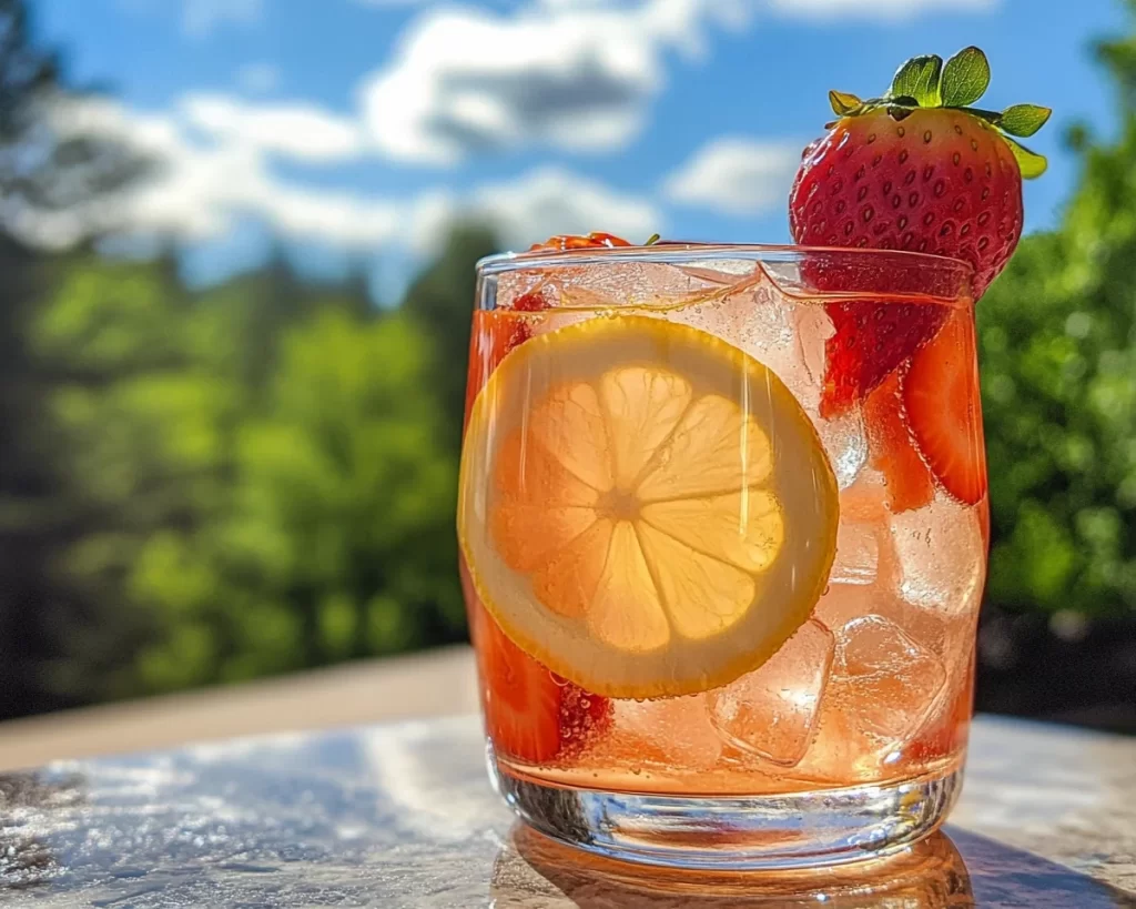 Summer Drinks Nonalcoholic: Iced Lemon Strawberry Refresher