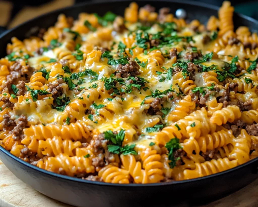 Easy Dinner Recipes for Family: Cheesy Beef Pasta Skillet in 20 Minutes