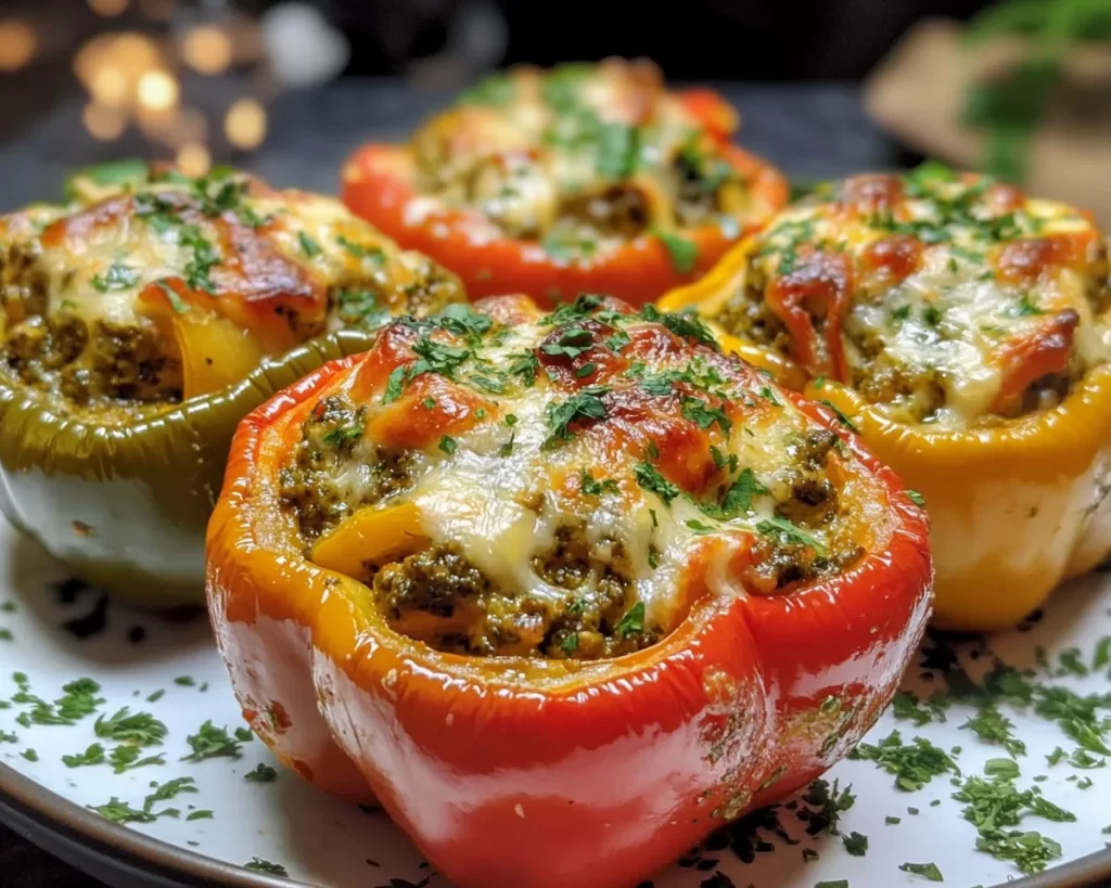 Spring Dinner: Pesto Chicken Stuffed Peppers in 25 Minutes