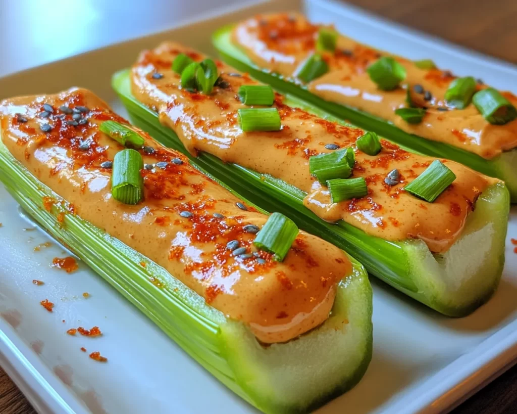 Weird Snacks: Peanut Butter Sriracha Celery Boats in 5 Minutes