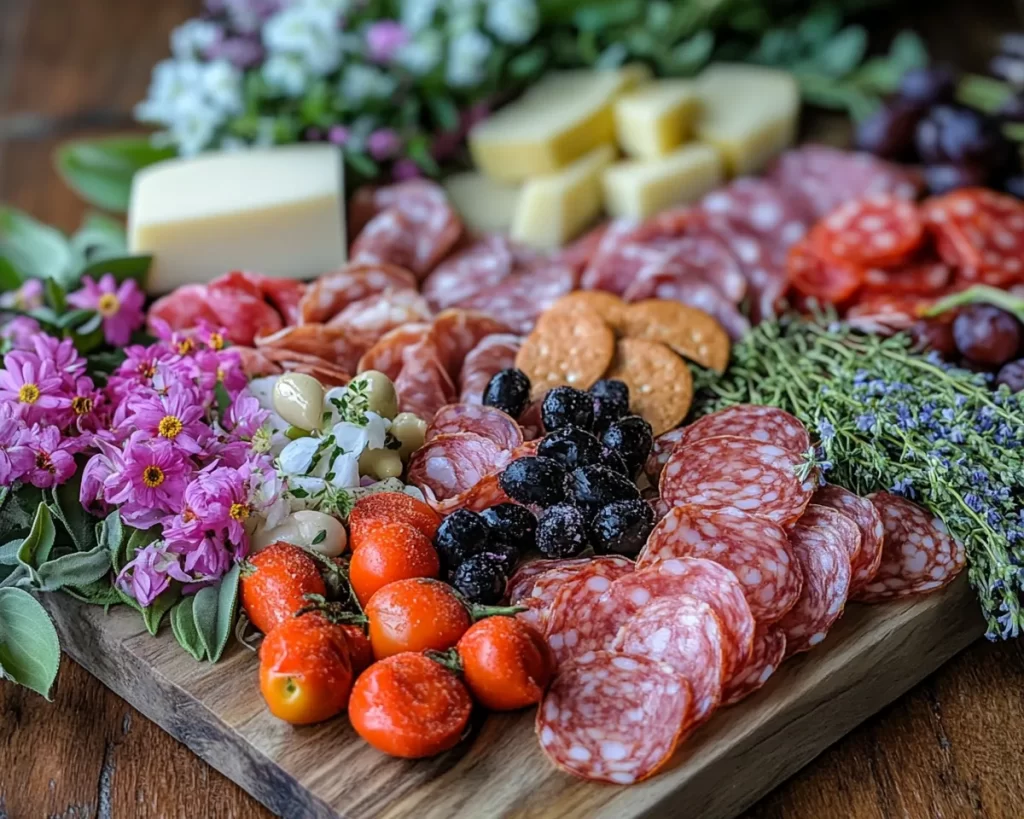 Spring Charcuterie Board Ideas with Spring Flowers in 5 Steps