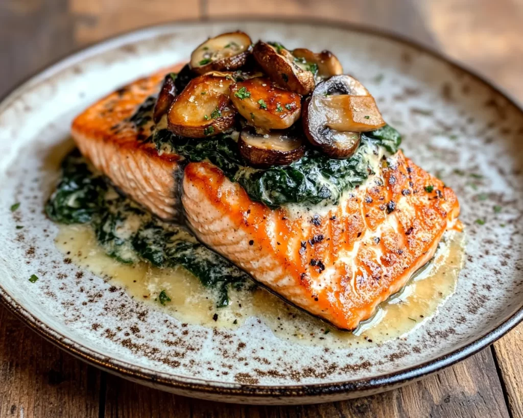Spring Dinner Ideas: Spinach Mushroom Stuffed Salmon in 25 Minutes
