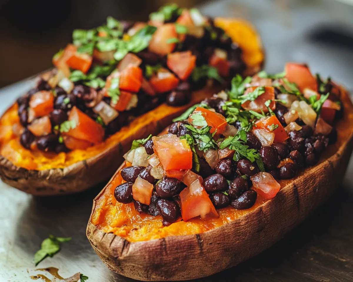 Healthy Easy Recipes: Black Bean Stuffed Sweet Potato in 25 Minutes
